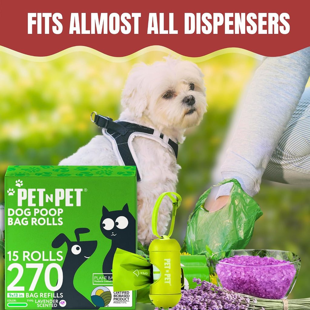 Pet N Pet Dog Poop Bags Rolls, 270 Count, Lavender Scented, Plant Based | Green, 270 Counts, Rolls, Waste, Bag, Leak-Proof, Tear-Resistant, Easy-Tear Design, Durable, Reliable, Strong, dog waste bags