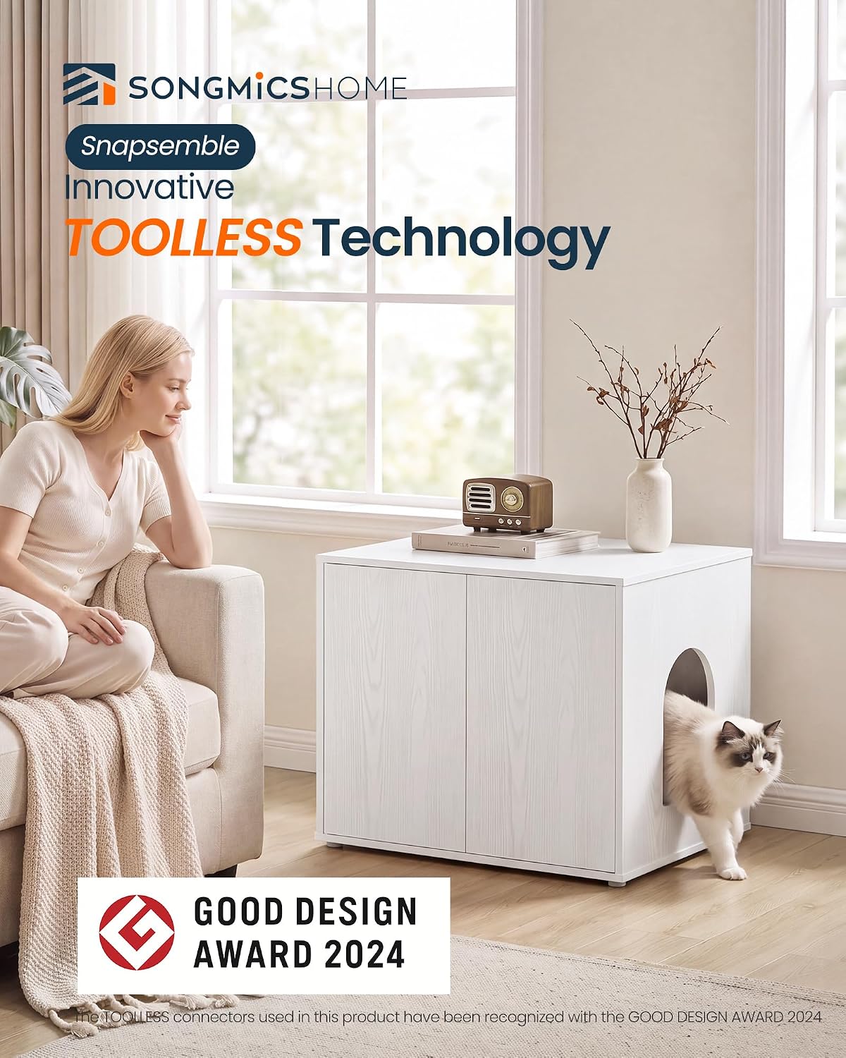SONGMICS HOME Cat Litter Box Enclosure, Tool-Free Assembly