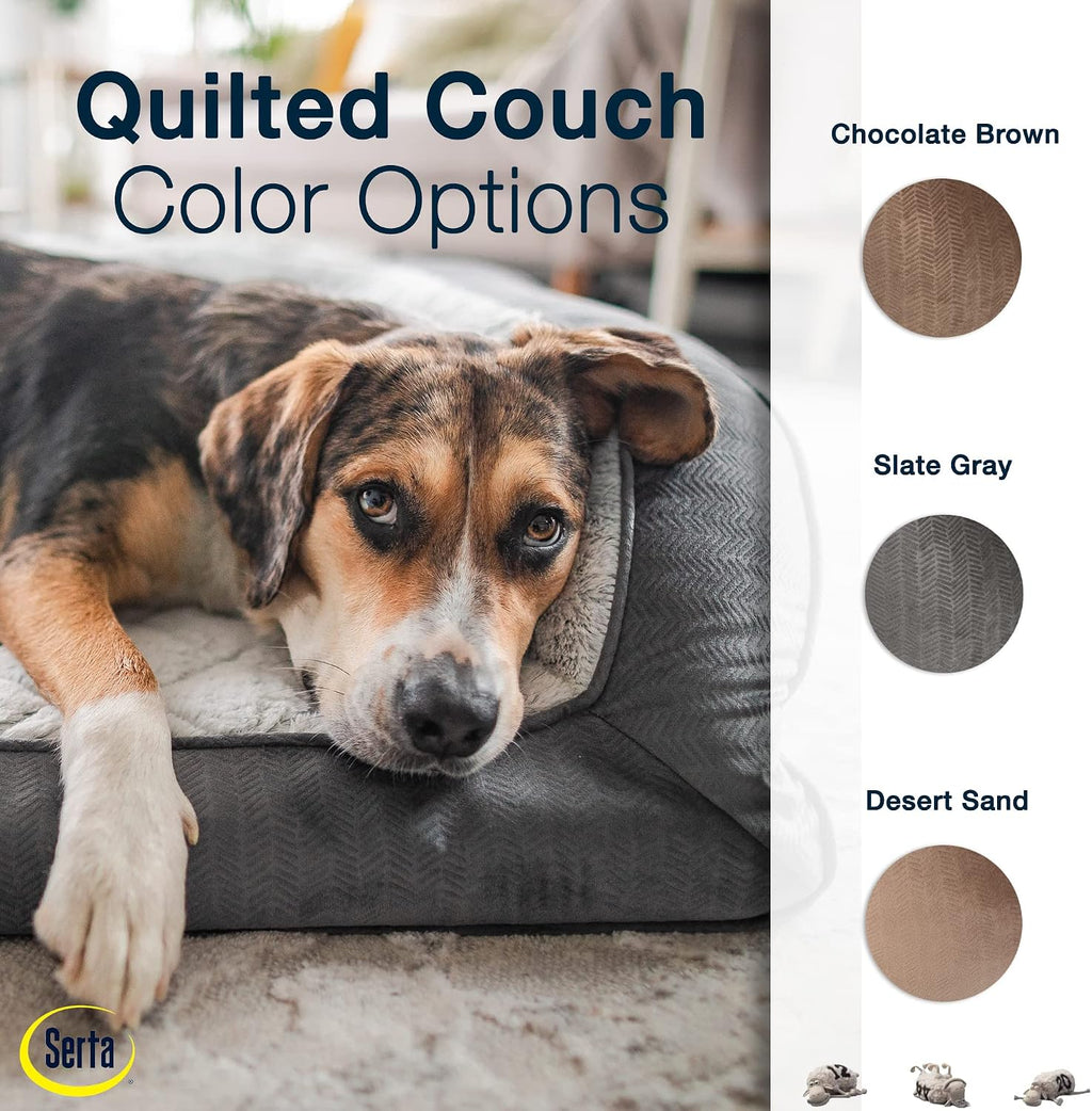 Serta Orthopedic Quilted Couch Dog Bed for Pets, Desert Sand (X-Large)