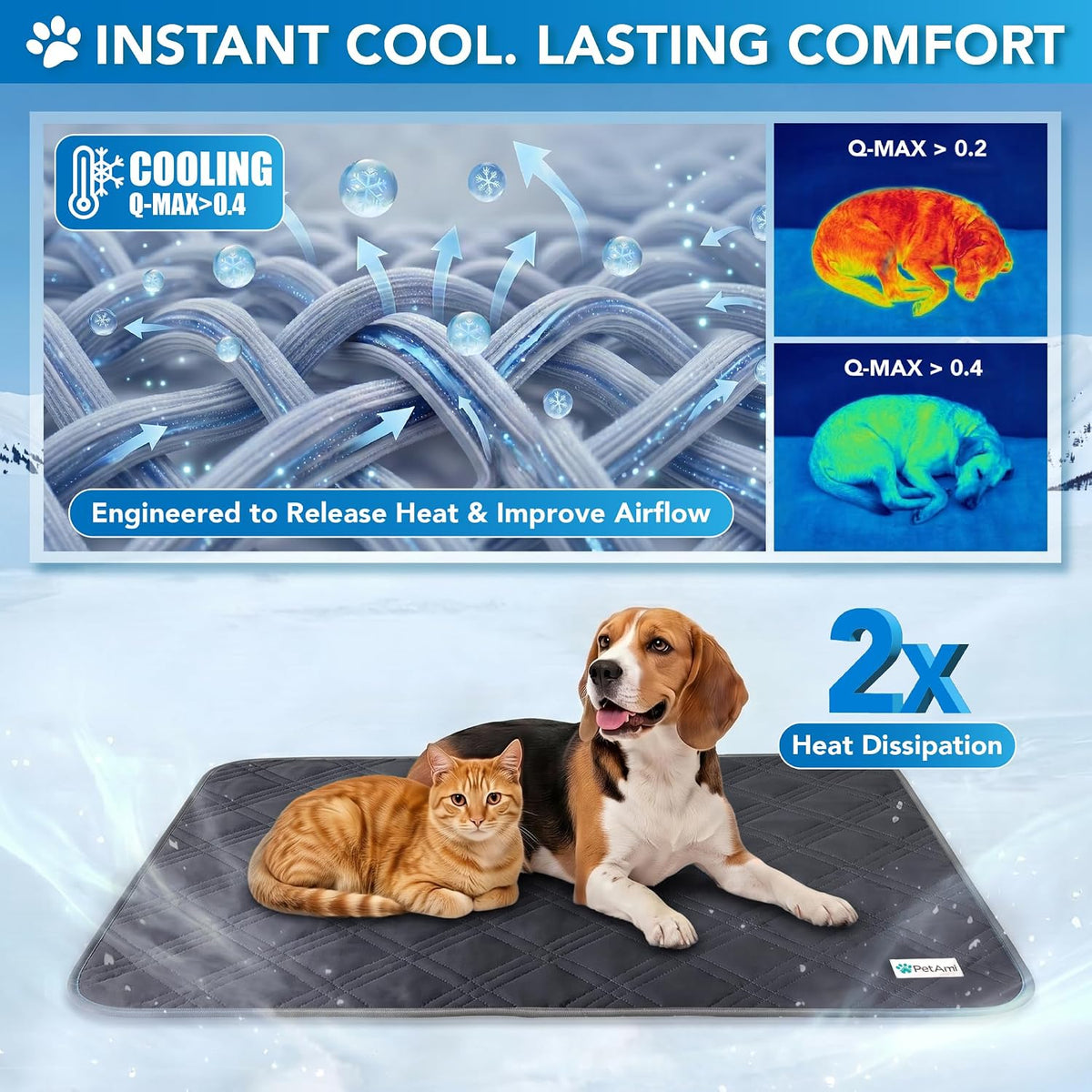 PetAmi Waterproof Dog Cooling Mat Pet Pad for Crate Couch Bed, Grey, 40x60