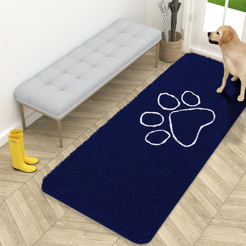 OLANLY Dog Door Mat for Muddy Paws 59x24, Paw Print Design Chenille Mud Mat