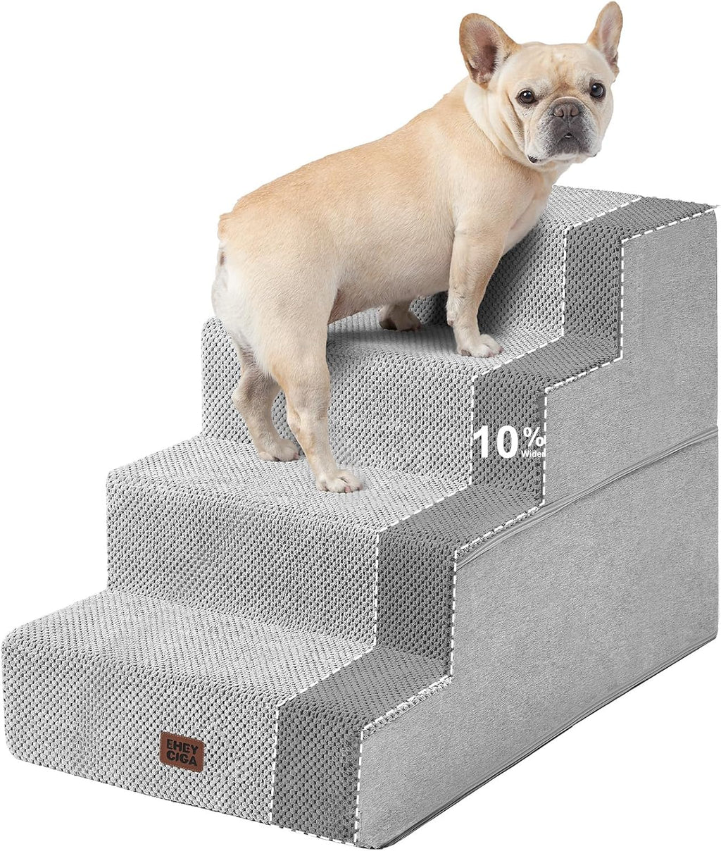 EHEYCIGA Dog Stairs for Bed 18" H, 4-Step Extra Wide Dog Steps, Light Grey