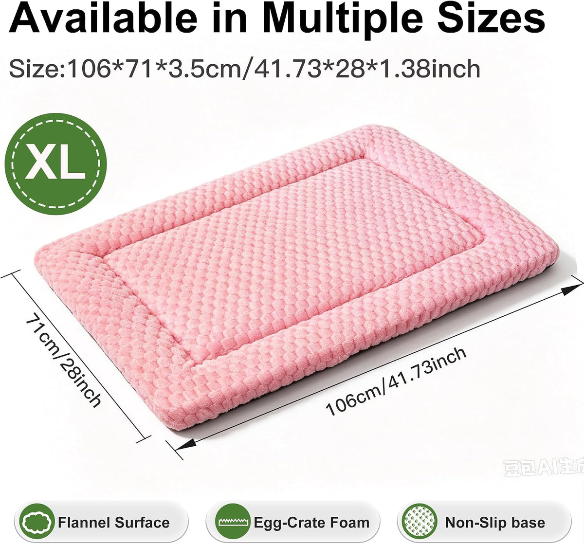 Dog Bed Mat – Soft & Comfortable Dog Kennel Pad for Crate – Durable Crate Bed & Mat for Dogs & Cats – Ideal for Crate, Kennel, and Home Use，Pink：XL(42"*28"*1.5")
