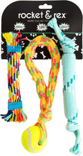 rocket & rex Puppy Rope & Tug of War Toys for Teething (3pk) | For small-medium breeds. Stretchy tug, rubber-lined rope & crackle rope toys. Reduce anxiety & chewing.