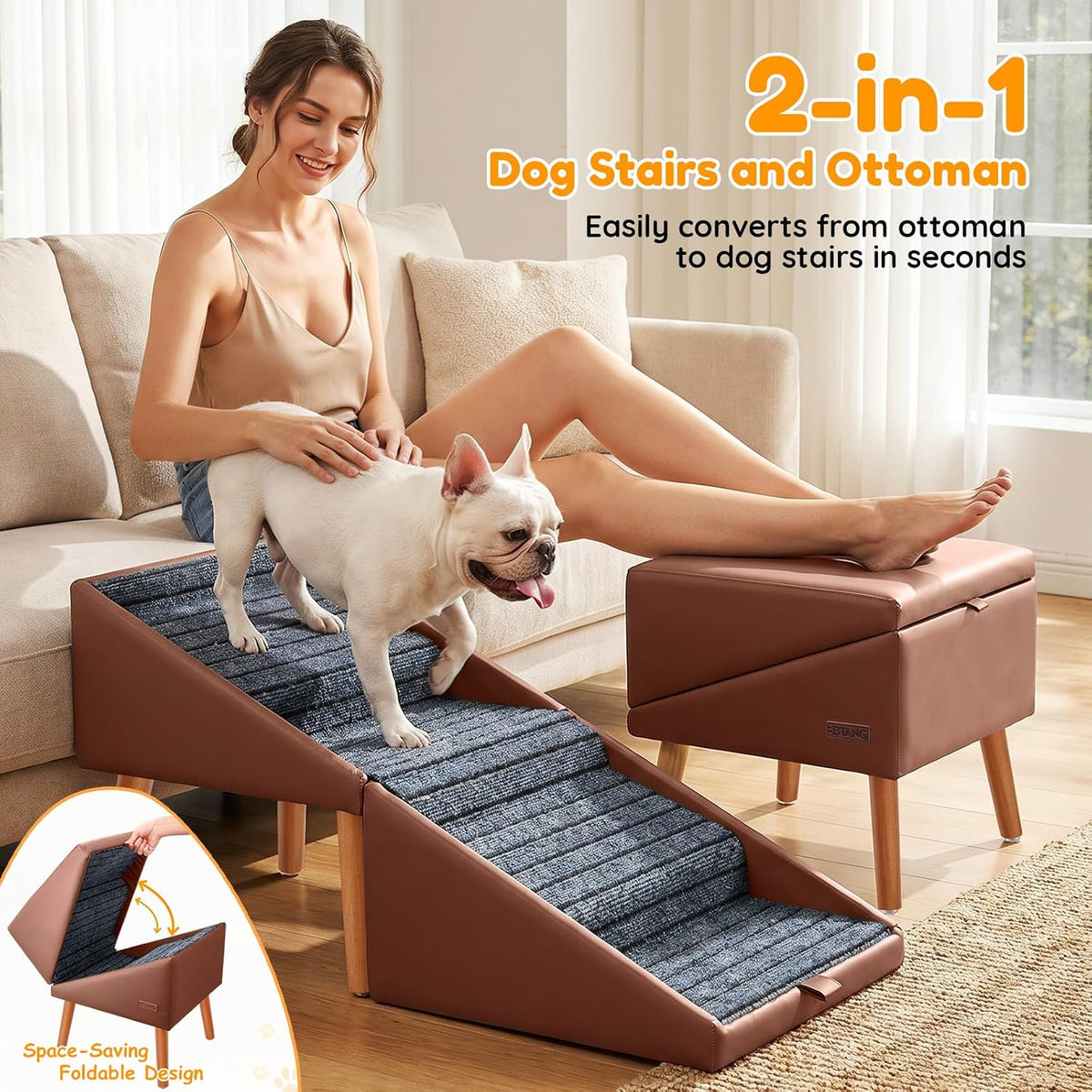 17" H Dog Stairs for Small Dogs – 4-Step Non-Slip Dog Ramp for Couch