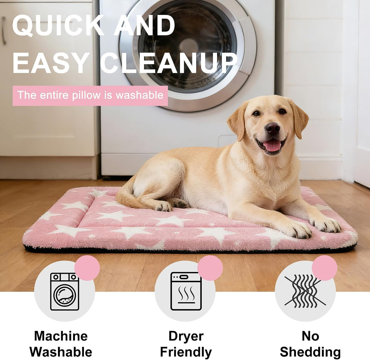 Dog Bed Mat – Soft & Comfortable Dog Kennel Pad for Crate – Durable Crate Bed & Mat for Dogs & Cats – Ideal for Crate, Kennel, and Home Use (Big&Little Stars Pink, L(35"*23"*1.5"))