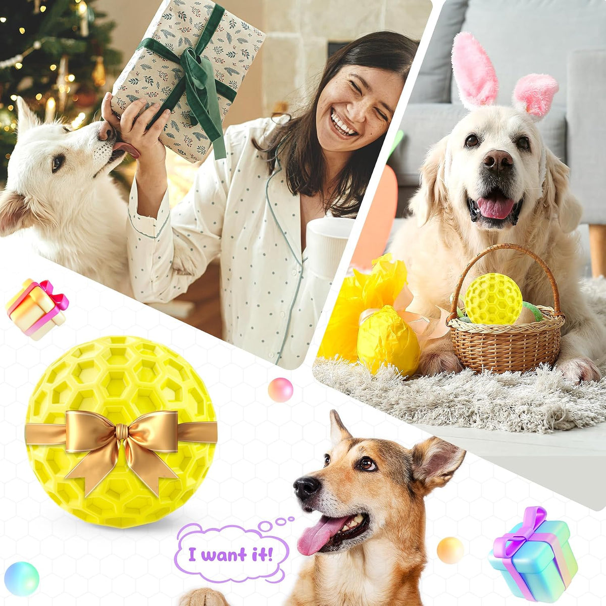 Squeaky Dog Toys for Aggressive Chewers, Indestructible Dog Balls for Aggressive Chewers, Squeaky Balls for Dogs, Interactive Toys for Large Dogs, Funny Ball