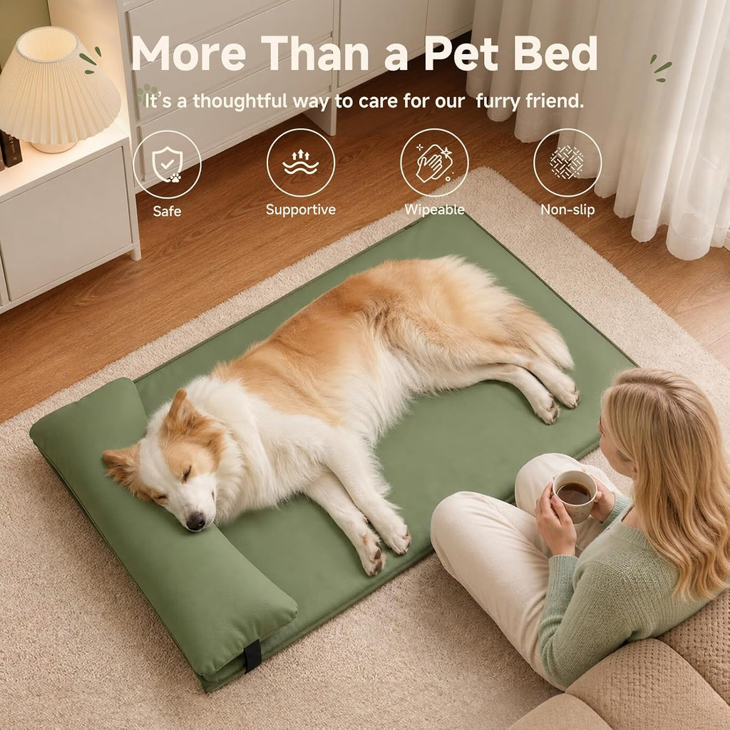 Waterproof Dog Crate Pad with Pillow, XL Large Dog Bed for Crate, Green