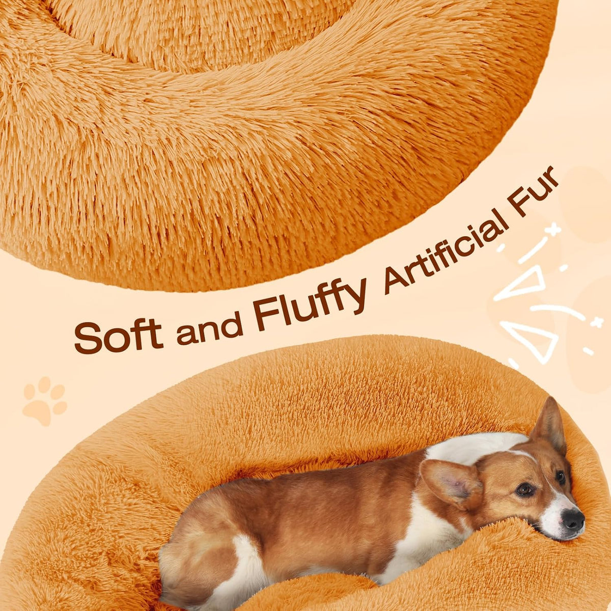 JOLLYVOGUE Dog Bed, Calming Anti-Anxiety Large Dog Bed, Fluffy Donut Cushion for Medium and Large Pets (27")