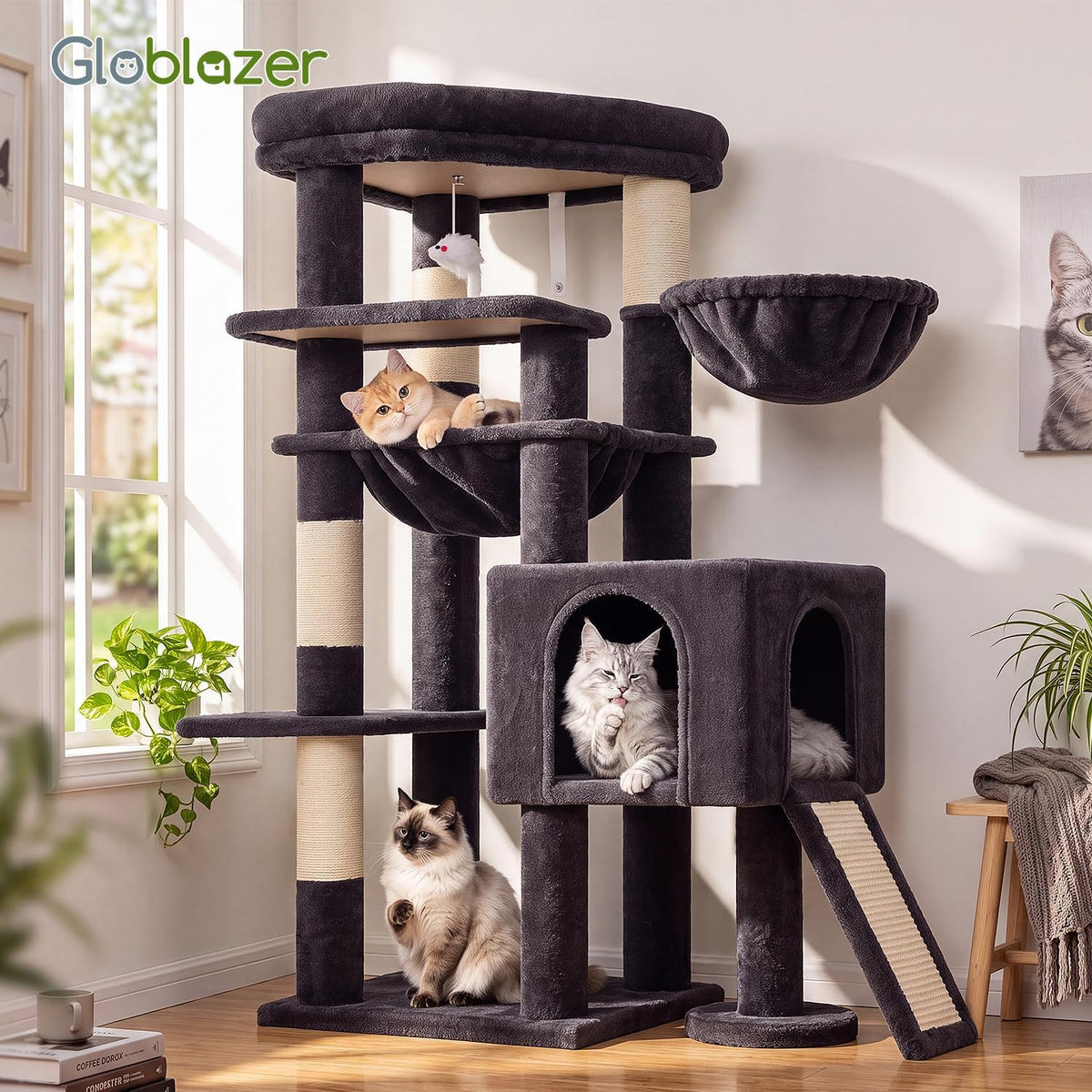 Globlazer Heavy Duty Cat Tree Tower for Large Indoor Cats, F52J, Dark Grey