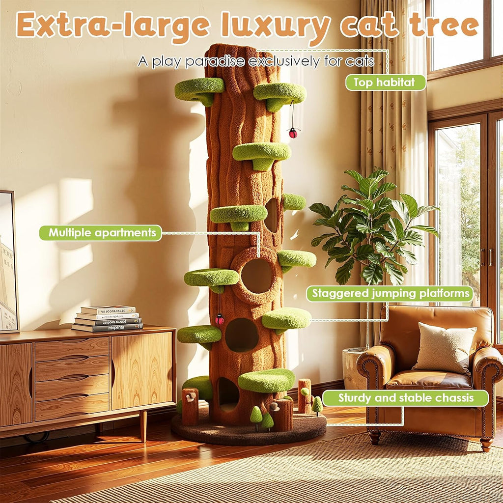 NUNU LAB Large Cat Tree for Indoor Cats – Multi-Level Solid Wood