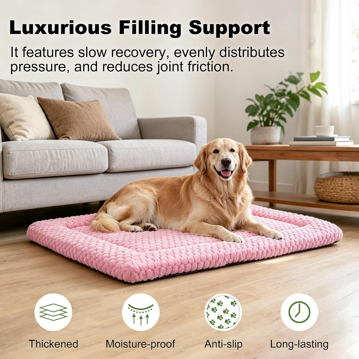 Dog Bed Mat – Soft & Comfortable Dog Kennel Pad for Crate – Durable Crate Bed & Mat for Dogs & Cats – Ideal for Crate, Kennel, and Home Use，Pink：XL(42"*28"*1.5")