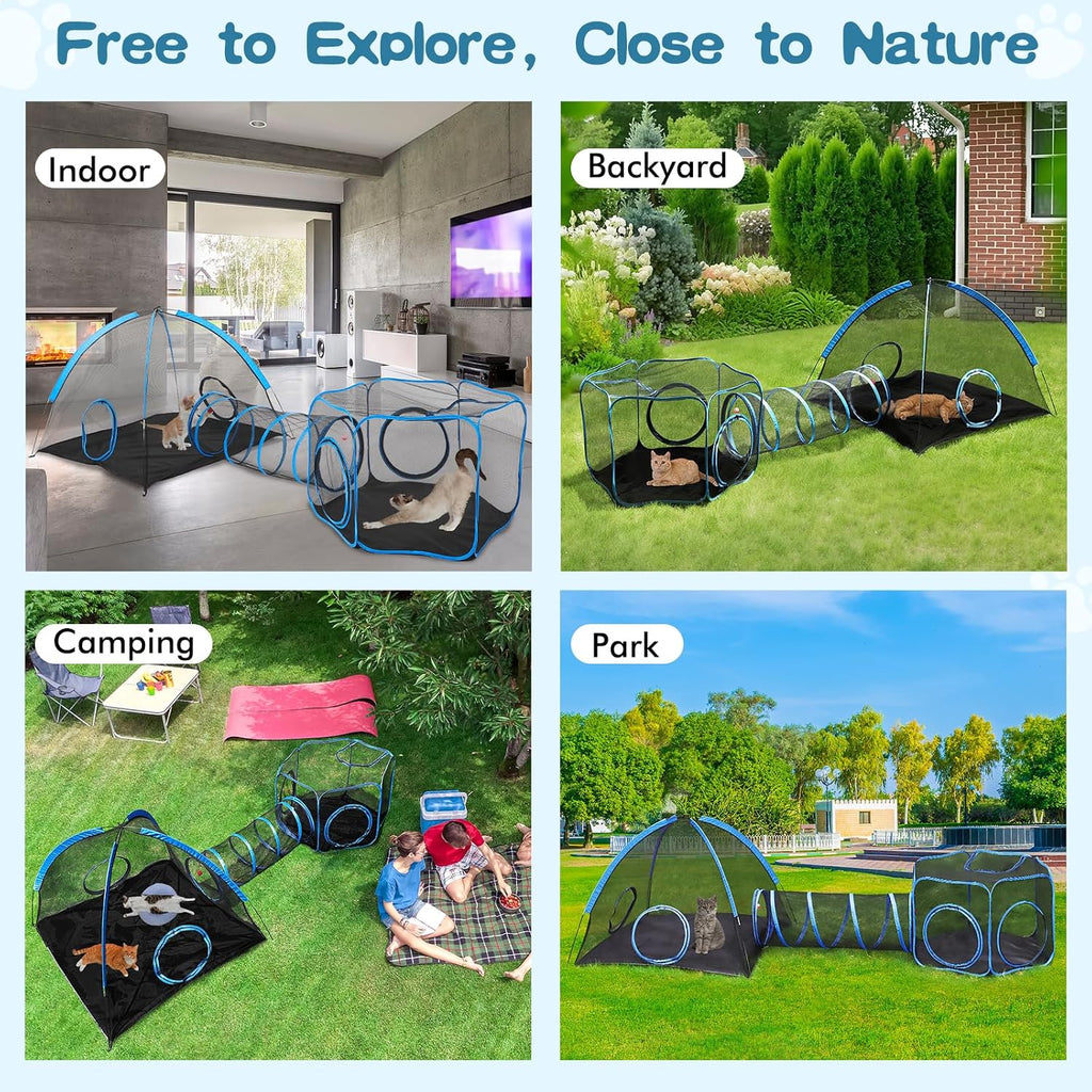 3-in-1 Outdoor Cat Enclosure, Portable Catio Tent with Tunnel