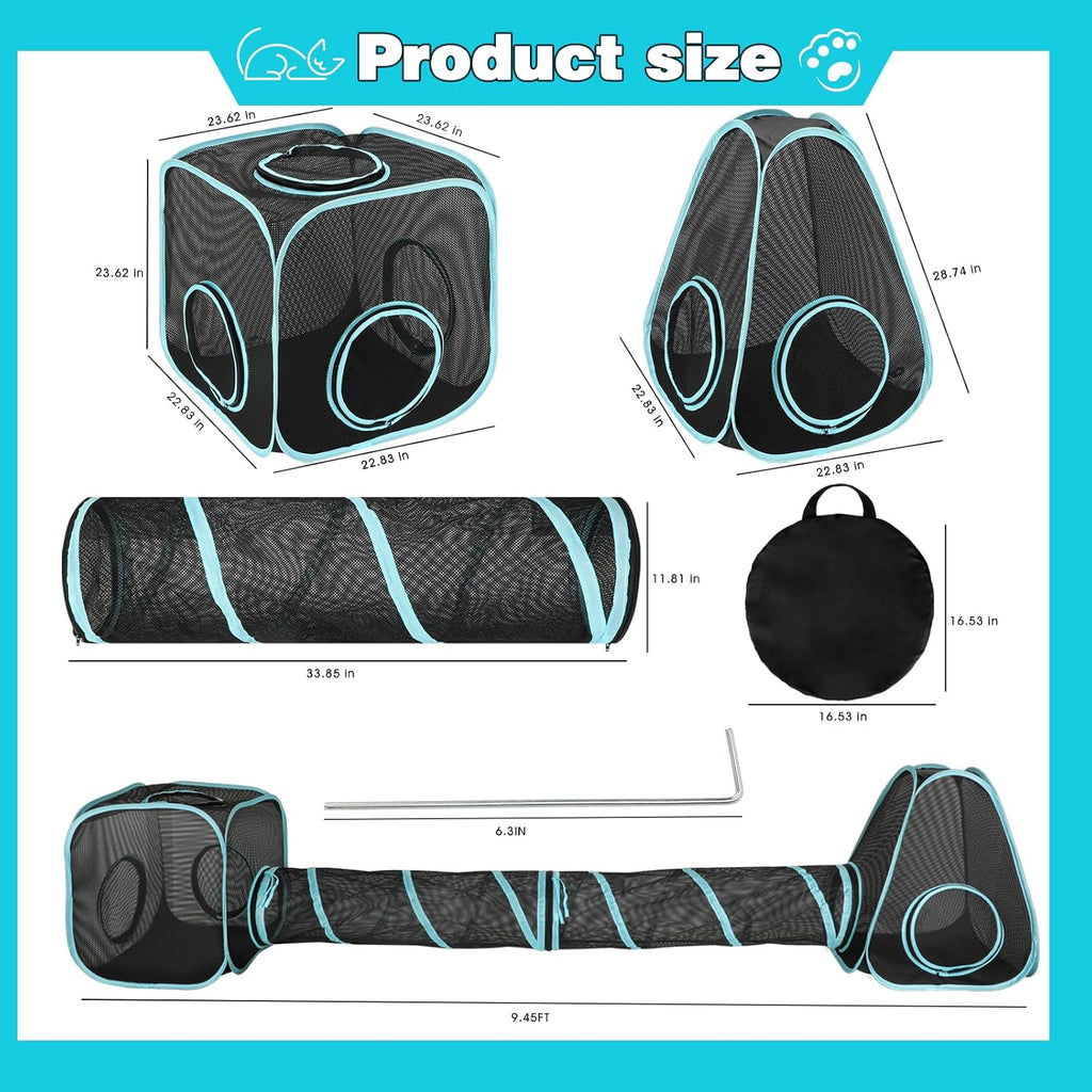 Outdoor Cat Enclosure, 4-in-1 Cat Tent Tunnel Playpen Set