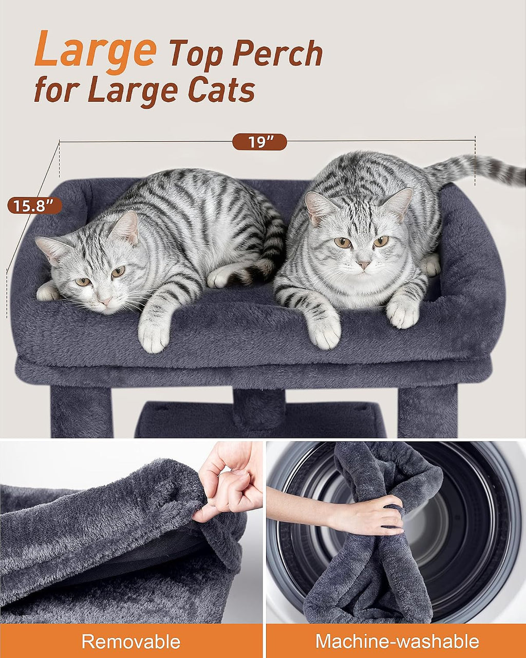 23.6" Cat Tree for Large Cat, 19 * 15.8 in Large Perch, Dark Gray
