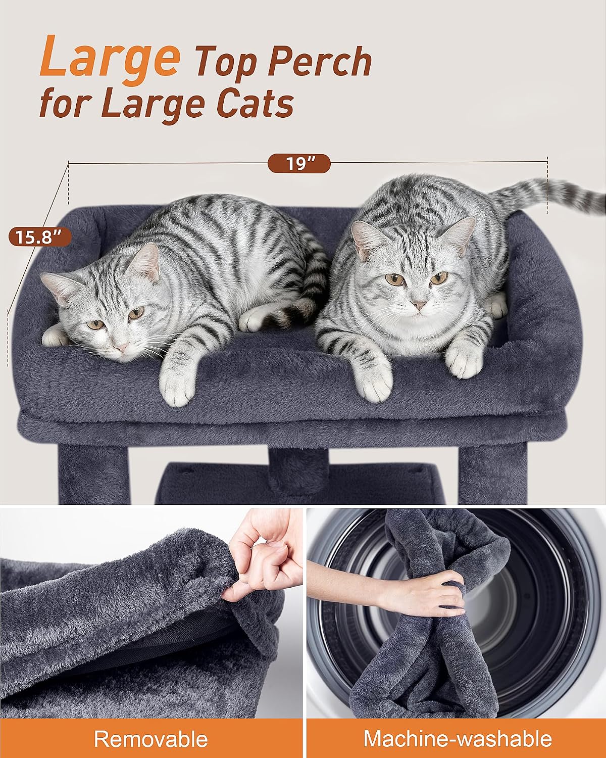 23.6" Cat Tree for Large Cat, 19 * 15.8 in Large Perch, Dark Gray