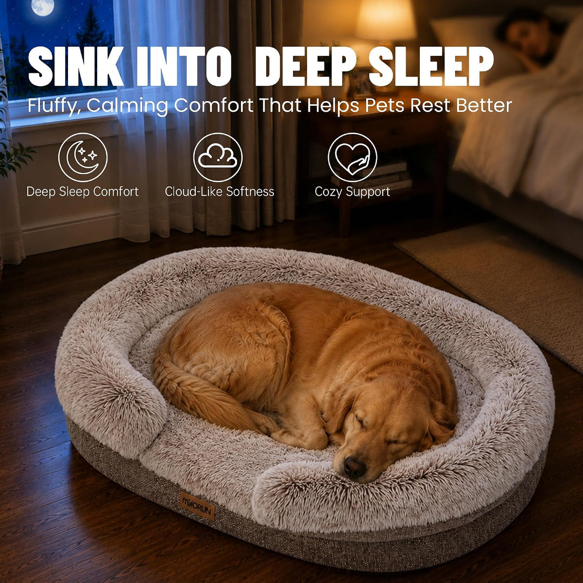 Miorun Fluffy Orthopedic Dog Beds Large Sized Dog, 43" Bolster Sofa Bed