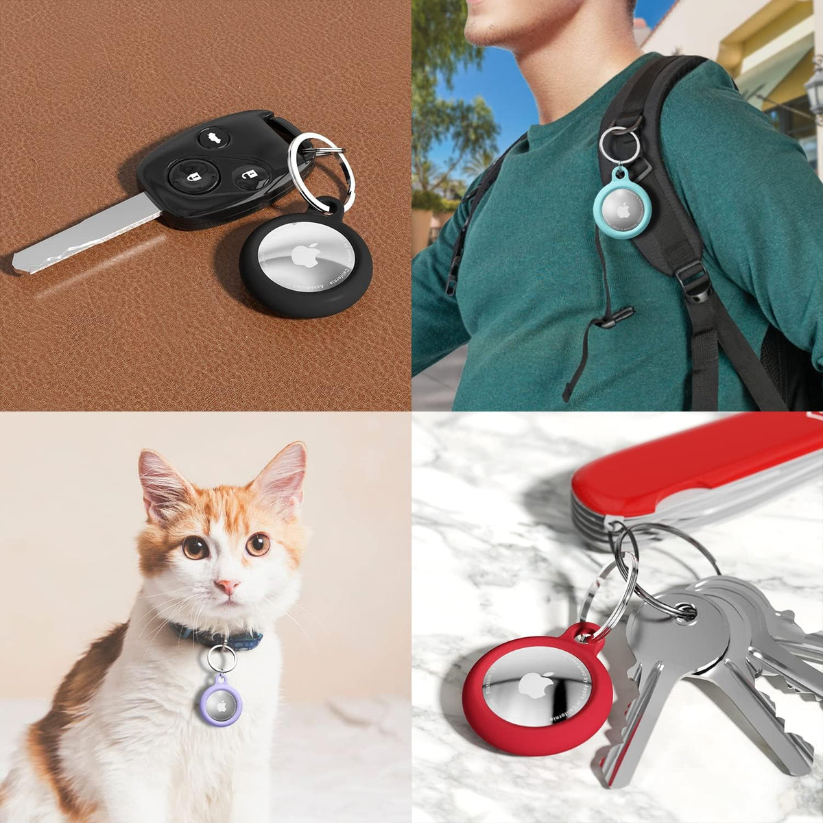 Oakxco for Airtag Keychain Silicone, Airtag Holder with Key Ring, Air Tag Cover Cute Accessories for Kids, Luggage, Car Dog Collar, Car, Compatible with Apple Airtag Case Waterproof Tracker, Navy Blue