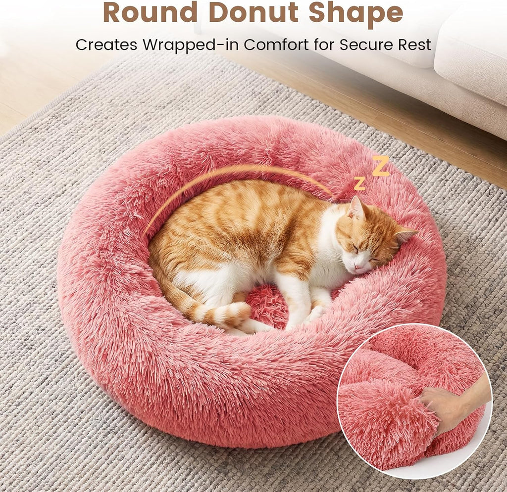 Cat Beds for Indoor Cats & Small Dog, Plush Donut Washable Pet Bed