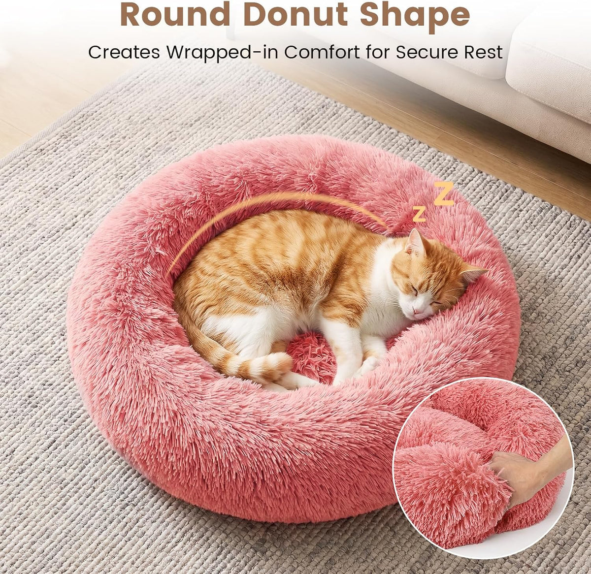 Cat Beds for Indoor Cats & Small Dog, Plush Donut Washable Pet Bed