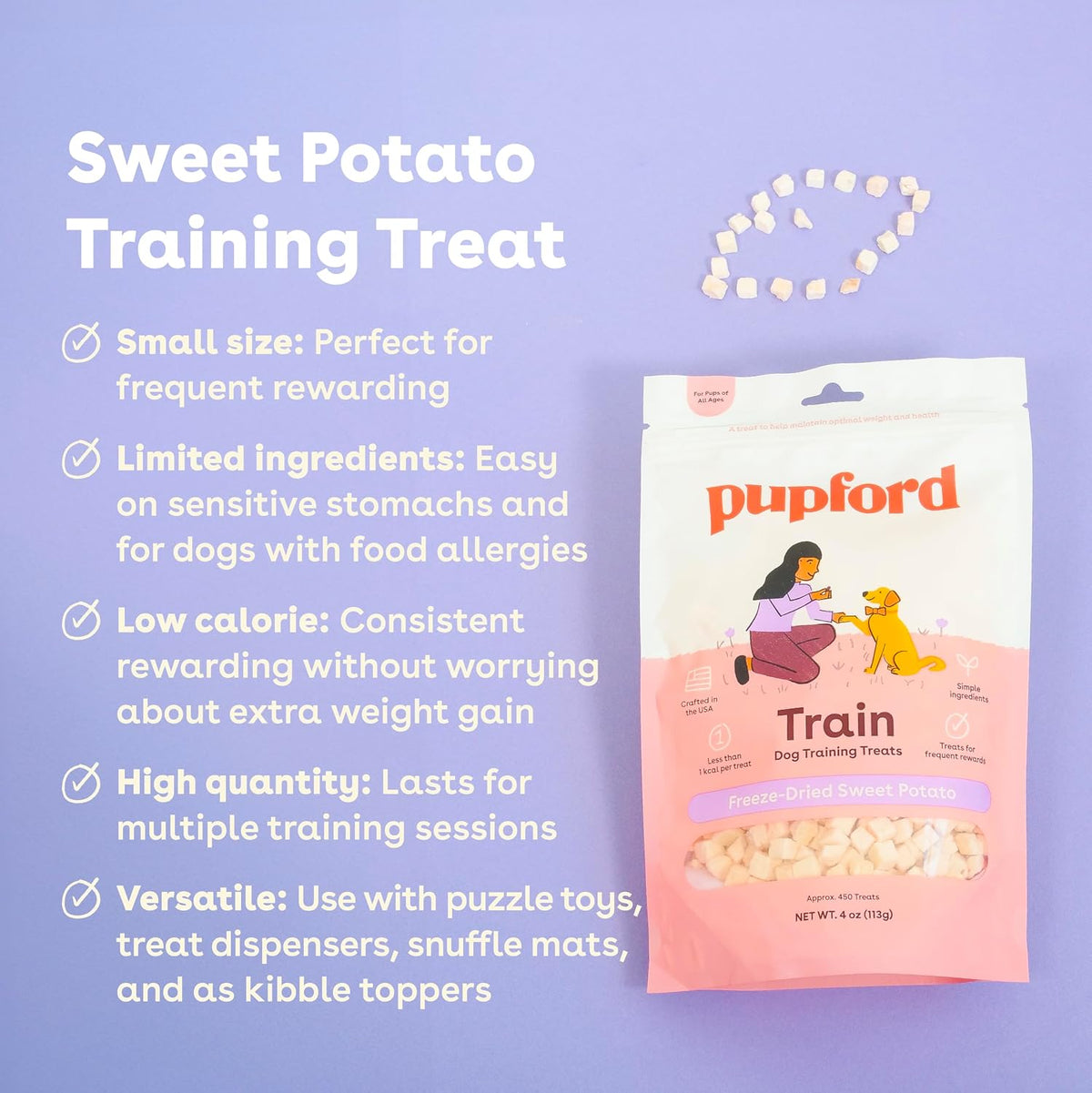 Pupford Freeze Dried Dog & Puppy Training Treats (Sweet Potato, 4 oz, 3 Pk)