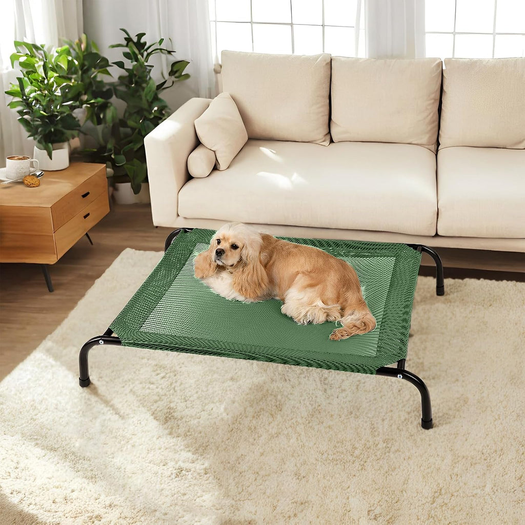 Cooling Elevated Dog Bed with Non-Slip Floor Protectors & Breathable Mesh, Raised Indoor & Outdoor Dog Cot Hammock, 41" L x 26" W x 8" Th, Medium, Green
