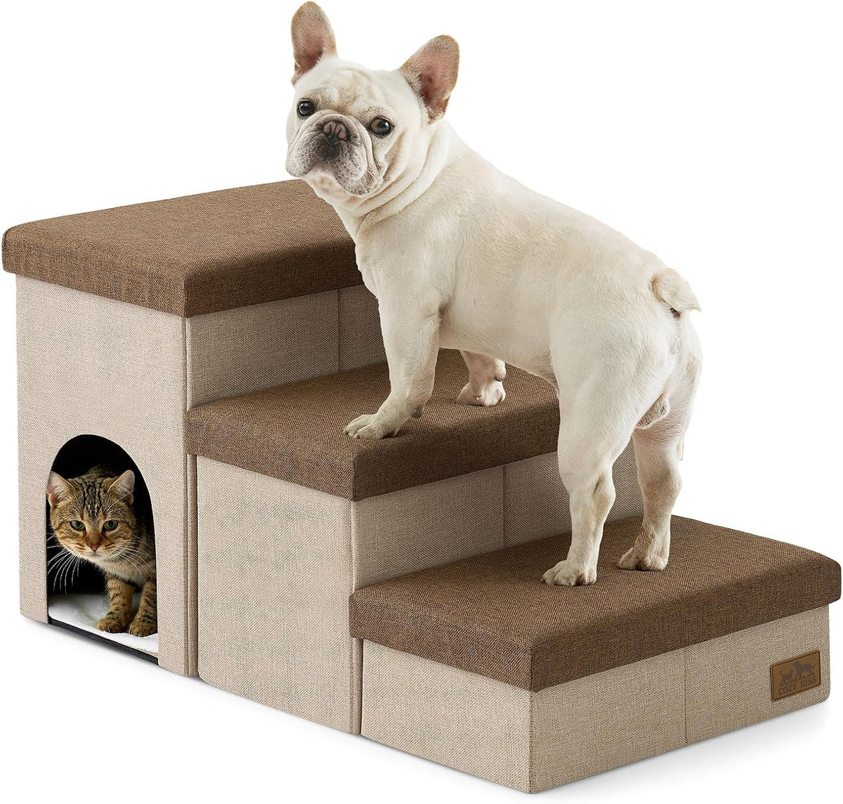 COZY KISS Dog Stairs with Storage, 17.7" H Dog Steps with Condo, 3-Step