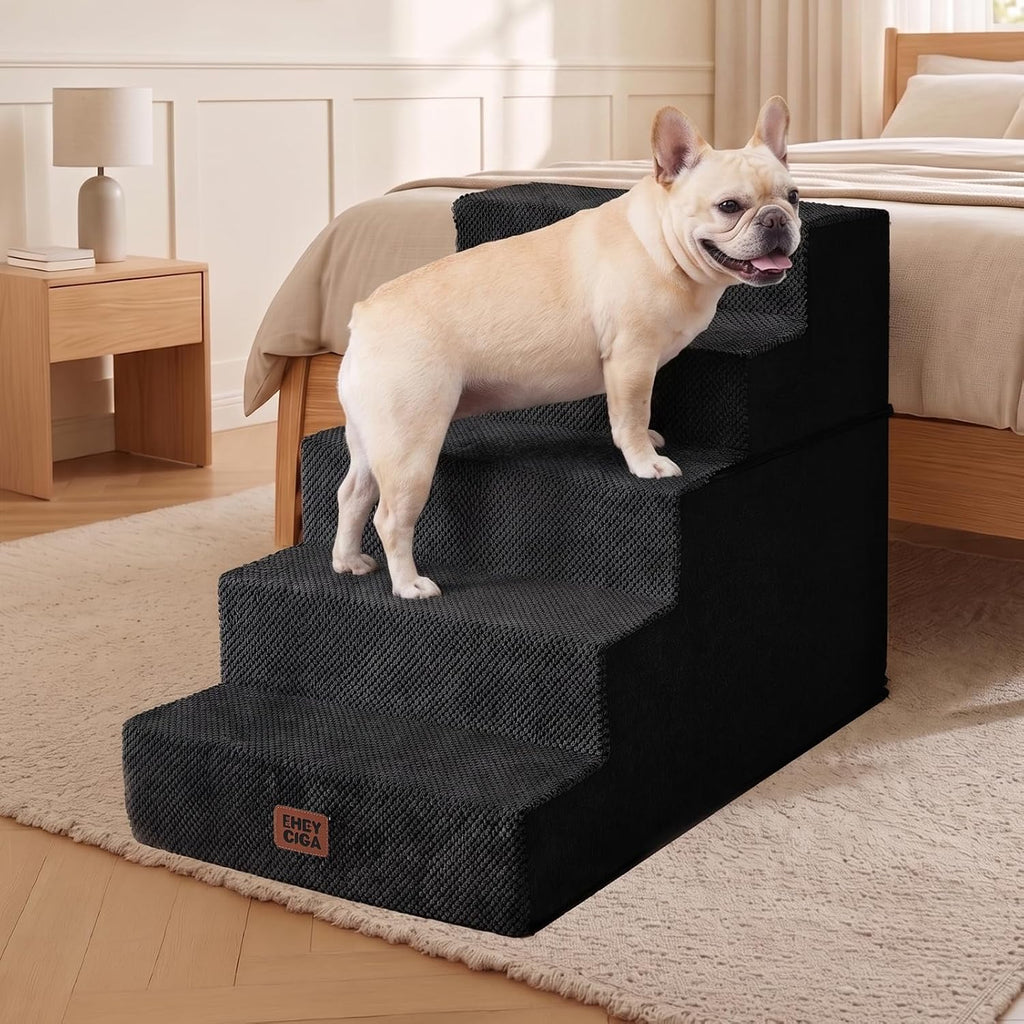 EHEYCIGA Dog Stairs for Bed 22.5" H, 5-Step Extra Wide Dog Steps, Black