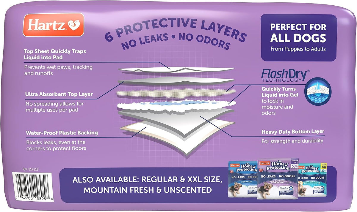 Hartz Home Protection Lavender Scented Dog Pads, 3XL 30 Count, Super Absorbent & Won't Leak, Odor Eliminating (Pack of 2)