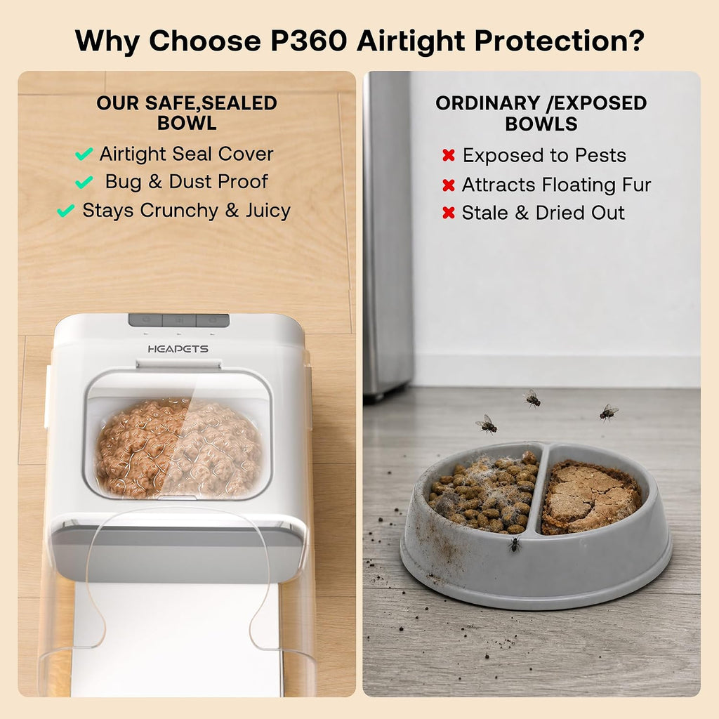 HEAPETS RFID Automatic Cat Feeder with Collar Sensor, Anti-Stealing Food Dispenser with Sealed Lid for Wet Dry Food and Different Diet for Multi-Pet Home, Auto Pet Feeder for Cats, White