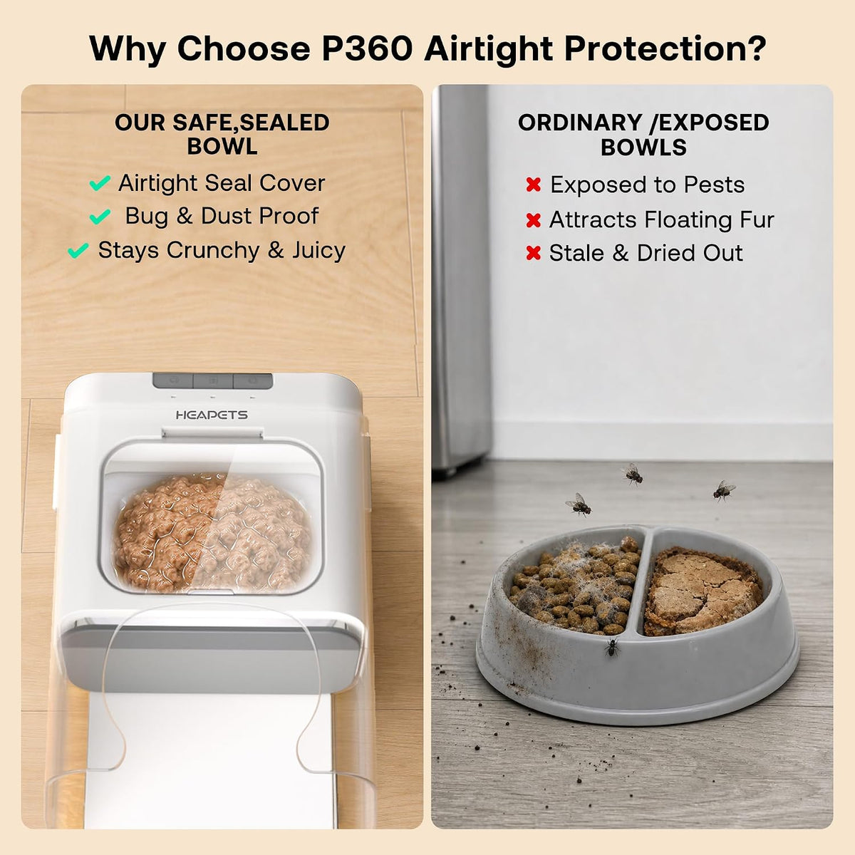 HEAPETS RFID Automatic Cat Feeder with Collar Sensor, Anti-Stealing Food Dispenser with Sealed Lid for Wet Dry Food and Different Diet for Multi-Pet Home, Auto Pet Feeder for Cats, White