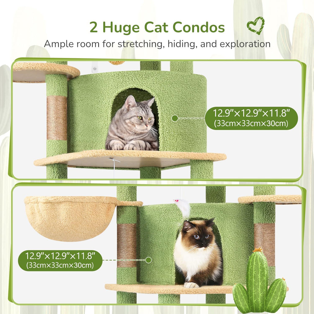 Globlazer 66in Cactus Corner Cat Tree for Indoor Large Cats, C66, Green