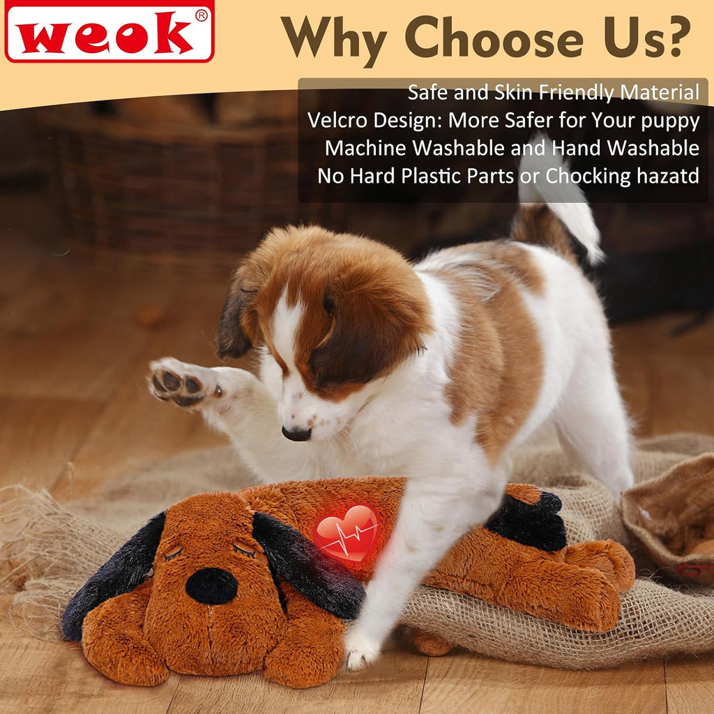 WEOK Puppy Heartbeat Toy for Separation Anxiety Relief, Heartbeat Stuffed Animal Anxiety Calming Behavioral Aid Plush Toy for Dogs Cats Pets