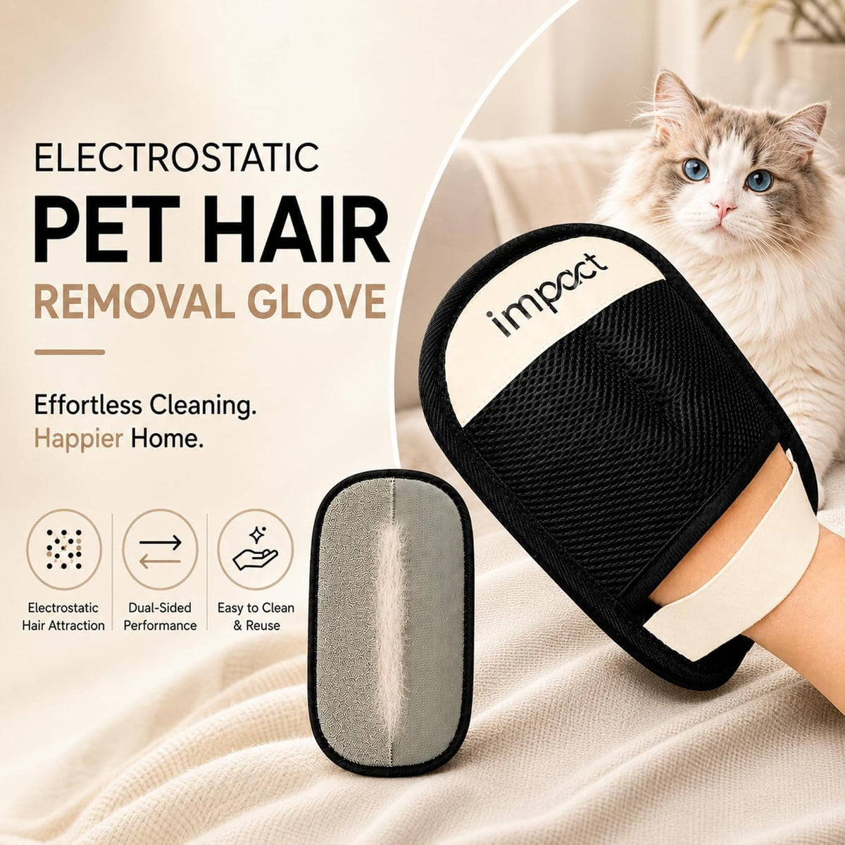 Pet Hair Removal Glove, Reusable Electrostatic Fur Remover for Dogs and Cats