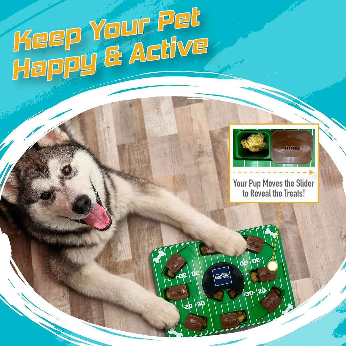 Pets First NFL Seattle Seahawks Puzzle Toy for Dogs, Slow Feeder Board for Pets, Interactive Doggie Treat Toy