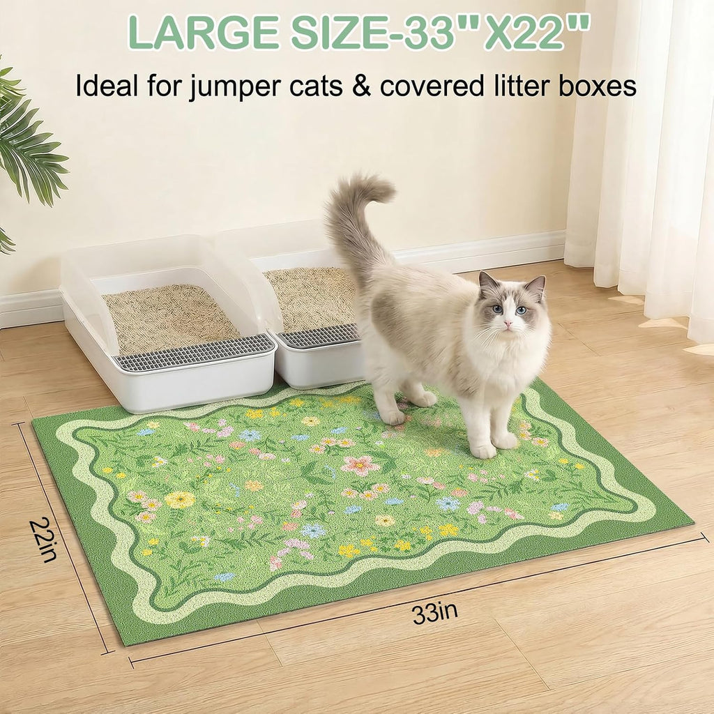 Glittme Cat Litter Mat, 33"x22" Non-Slip Washable Trapping Mat for Cats | Litter Trapping Mat With Thick PVC Coil To Catch Scatter, Soft On Paws And Waterproof Bottom To Protect Floors