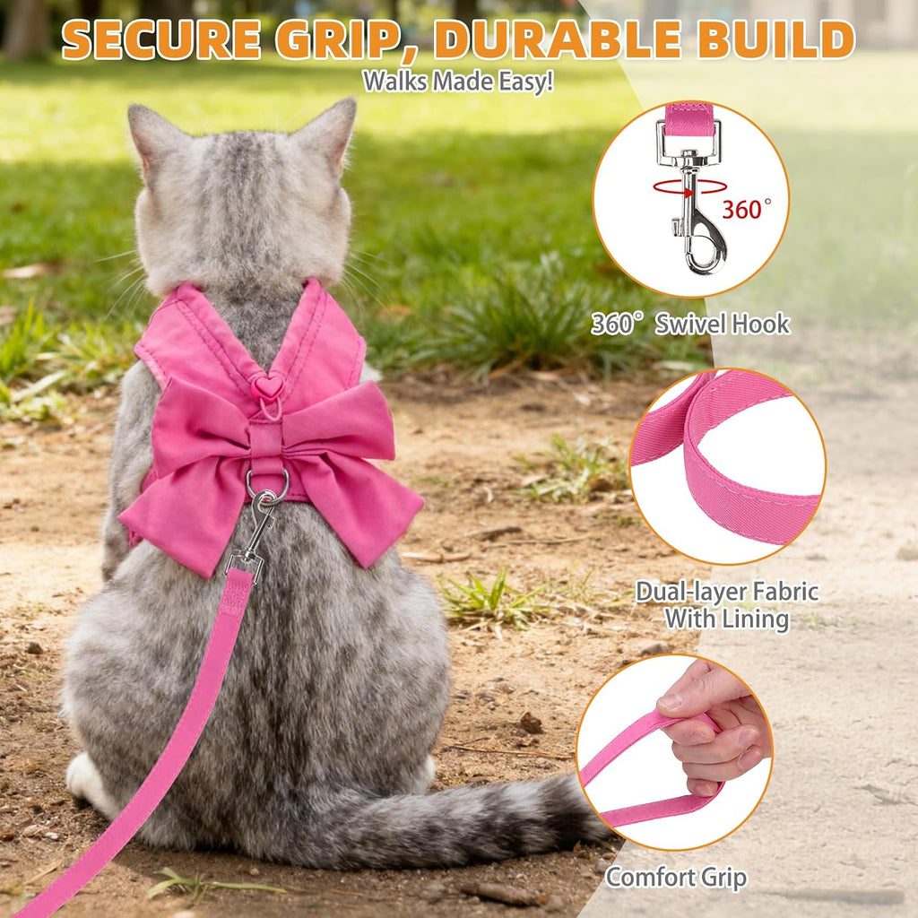 KOOLTAIL Small Dog Harness and Leash Set, Cute Puppy Vest Harnesses with Bowtie for Girl Outfit, Step in No Pull Soft Mesh Padded Adjustable Pet Harness for Extra-Samll Medium Dogs Cats, XS S, Pink M