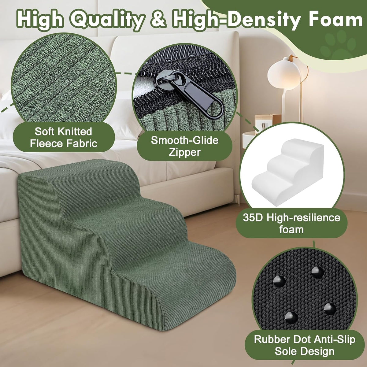 Dog Stairs for Large Dogs, 20" Extra Wide Pet Steps for Bed Couch