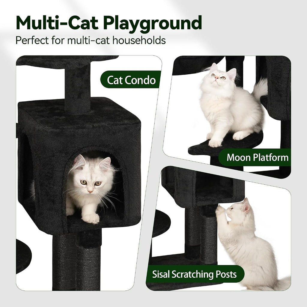 Meecal Gothic Black Cat Tree for Indoor Kittens & Small Cats Under 6 Months 9lbs, 43-Inch Cute Cat Tower with Scratching Post, Cat Condos, Cozy Hammock, Unique Perch & Dangling Toy