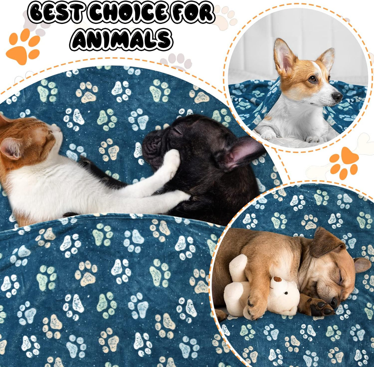 Rezutan Blanket for Large Dogs & Cats Soft Reversible Cute Paw 40"x31"