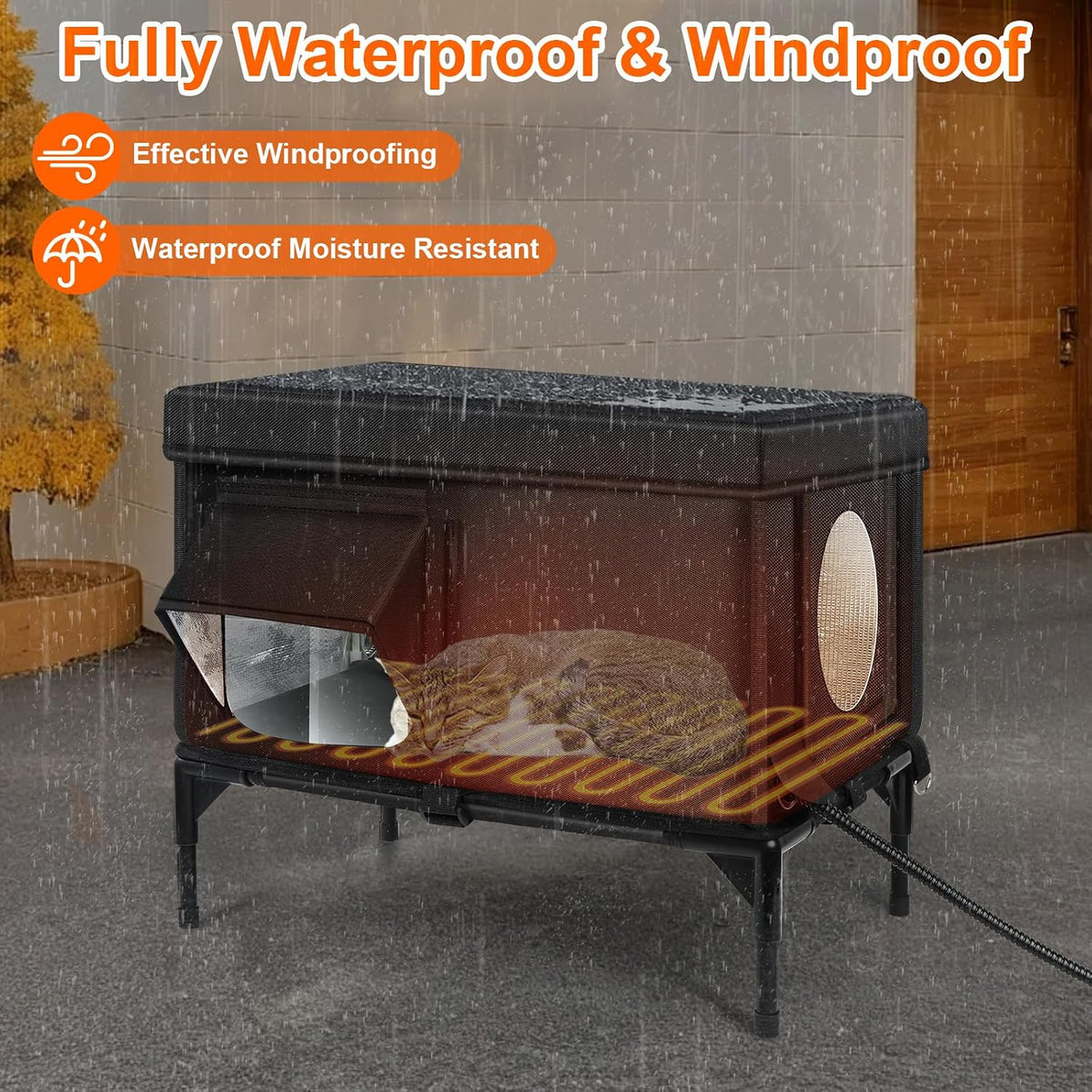Cat Houses for Outdoor Cats, Insulated Heated Outdoor Cat House Shelter, M