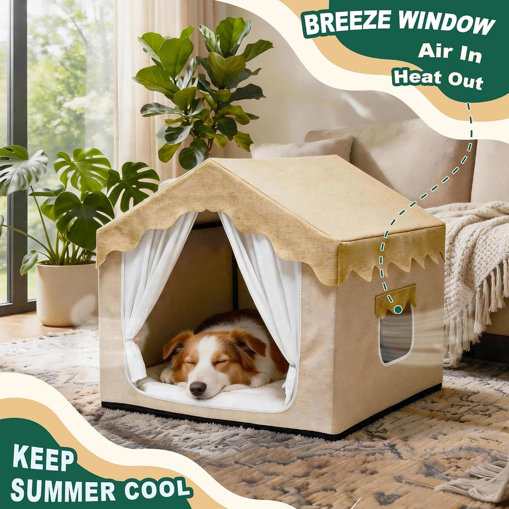 Boho Dog House Indoor, Soft Cozy Dog Cave for Medium & Large Dogs