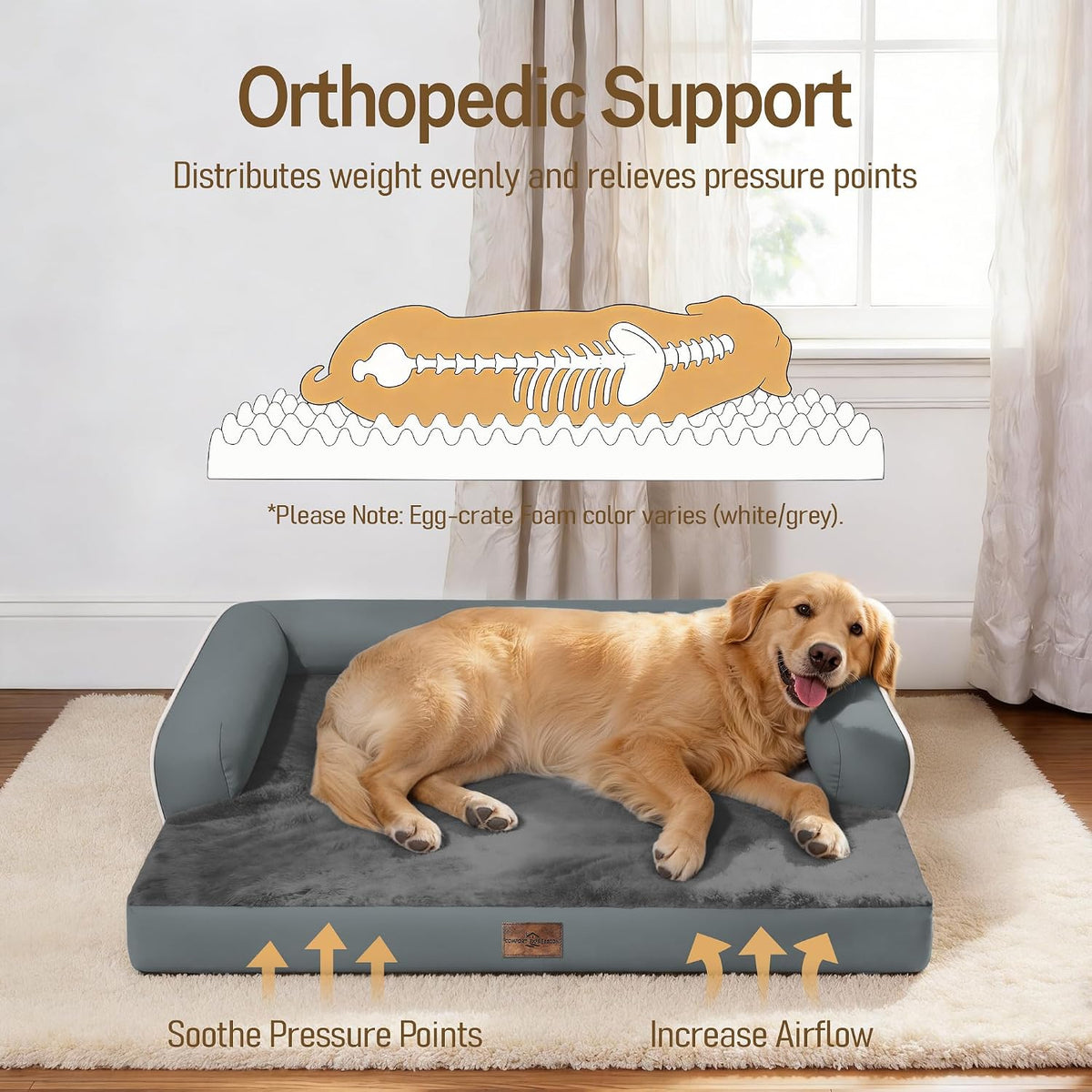 Comfort Expression Washable Dog Bed with Bolster for Medium to Large Dogs