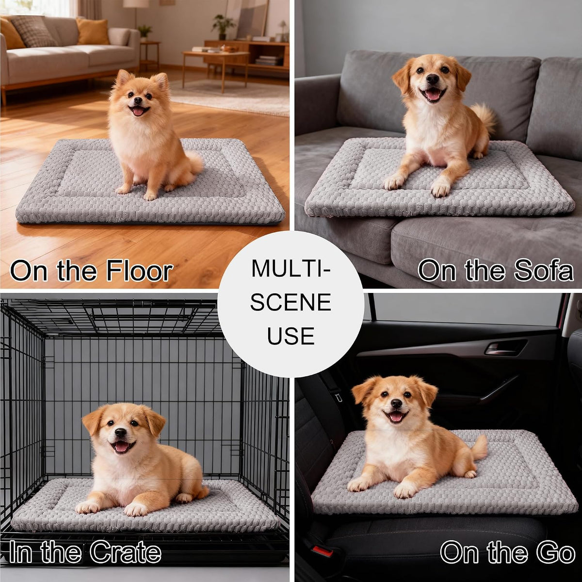Dog Bed Mat - Dog Crate Pad - Reversible Mat for Pet Comfort - Soft Bed Crate Pads for All Seasons - Durable, Machine Washable Mat for Crates, Travel, and Home (Light Gray, 24" L*18" W*1.5" Th)