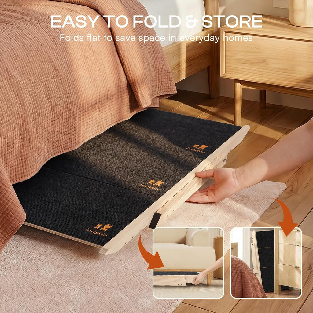 Luciphia Wooden 2-in-1 Dog Stairs, 3-Step Foldable Anti-Slip Pet Steps