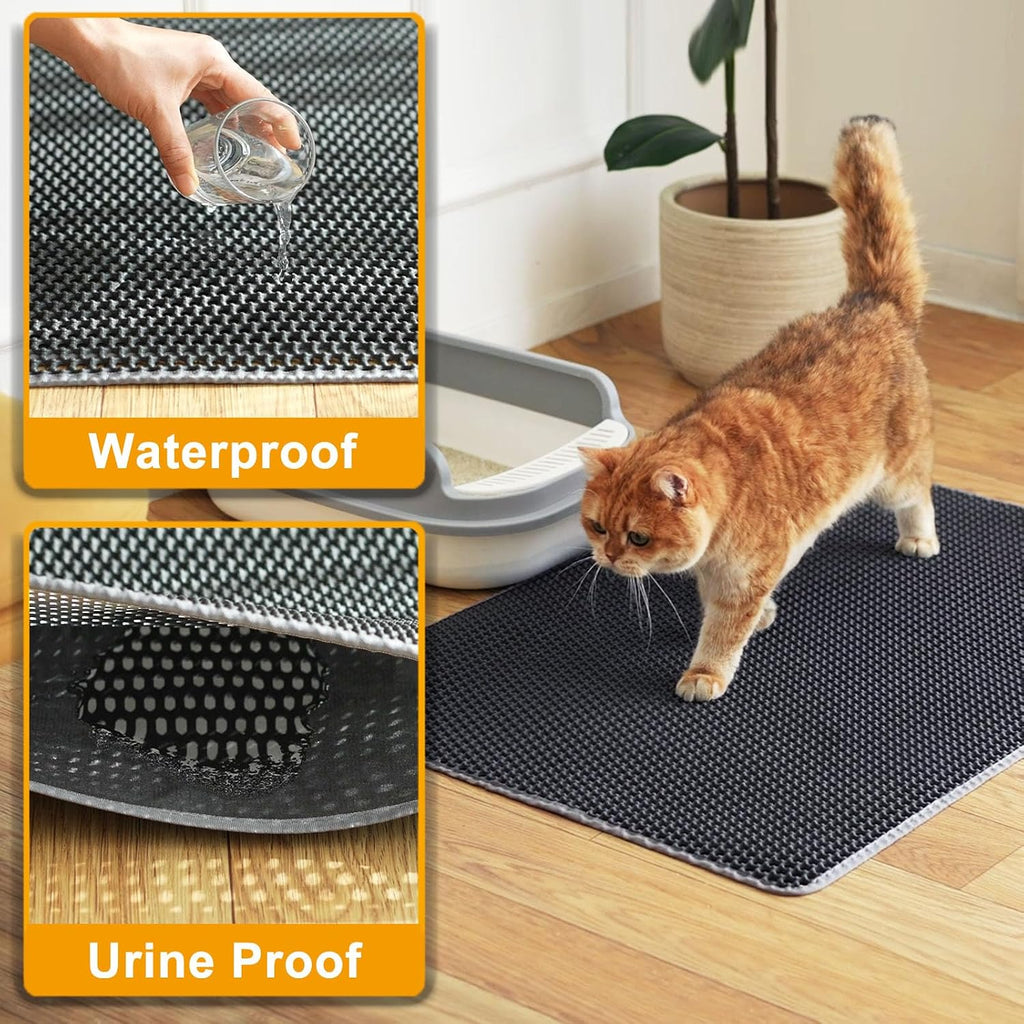 Cat Litter Mat Litter Trapping Mat,Cat Litter Box Mat for Floor 32"x22", 2 Layer Llitterbox Mats for Pet kitty,Litter Rug Catcher,Waterproof Urine Proof, Clean Easily, Collapsable, Medium