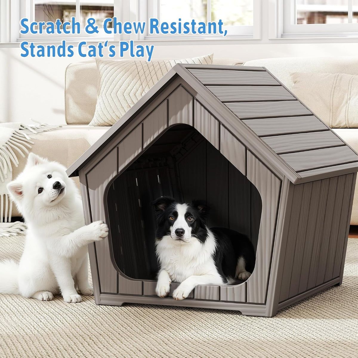 Fancyango Small Dog House Outdoor Indoor, Durable Plastic Waterproof Doghouse with Air Vents and Elevated Floor, Easy Clean and Assemble (Grey, 23.5" L×22.5" W×22.2" H)