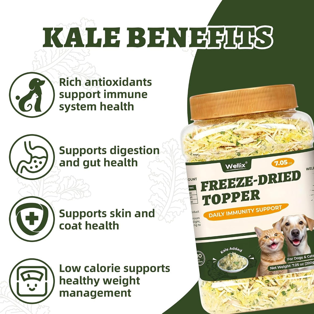 Wellix Freeze Dried Dog and Cat Food Toppers with Kale & Egg Yolk, 7.05oz