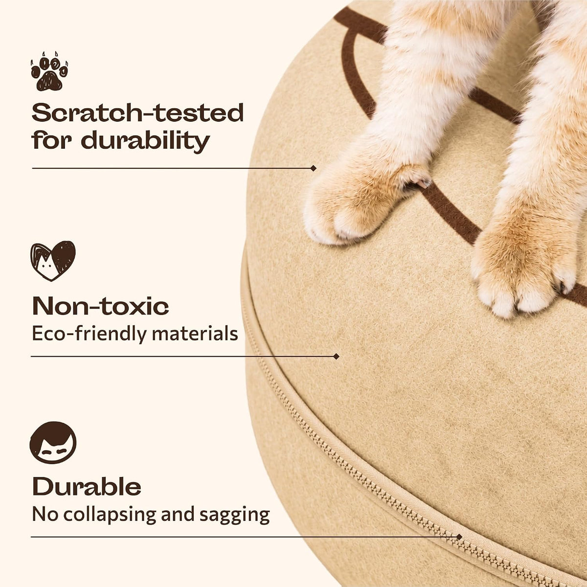Peekaboo Cat Cave Donut - Cat Tunnel Bed for Indoor Cats – Cute Patterns Hideaway for Multiple & Large Cats, Scratch-Resistant
