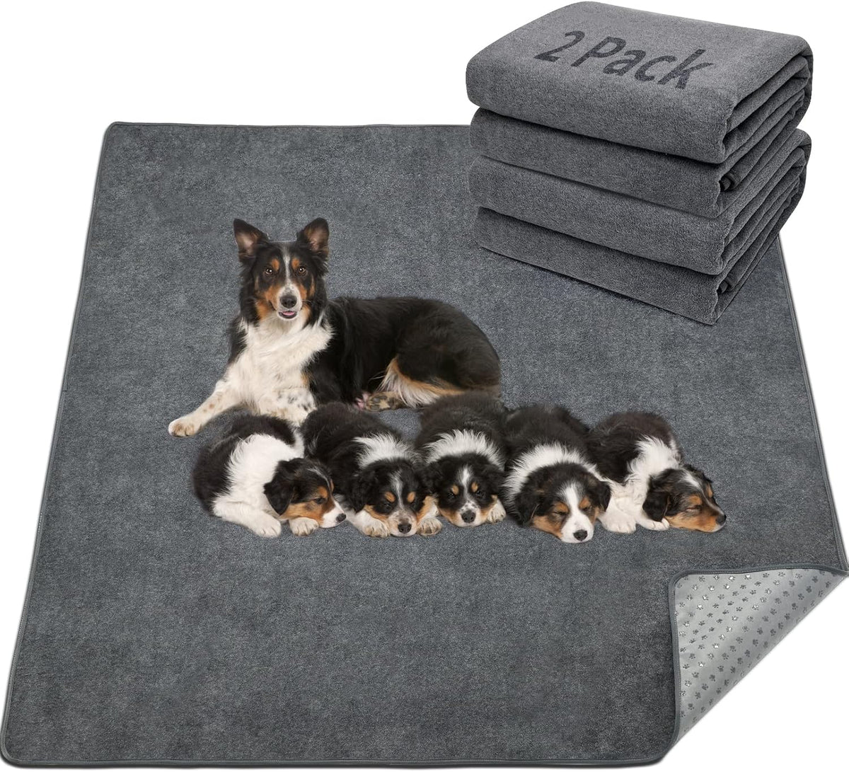 LOOBANI Washable Pee Pads for Dogs, 2 Pack Non-Slip and Leak-Proof,36"x72" | Super Absorbent Reusable Puppy Pads, Machine Washable, Extra Large Whelping Pads for Crate, Playpen, Floor, Housebreaking